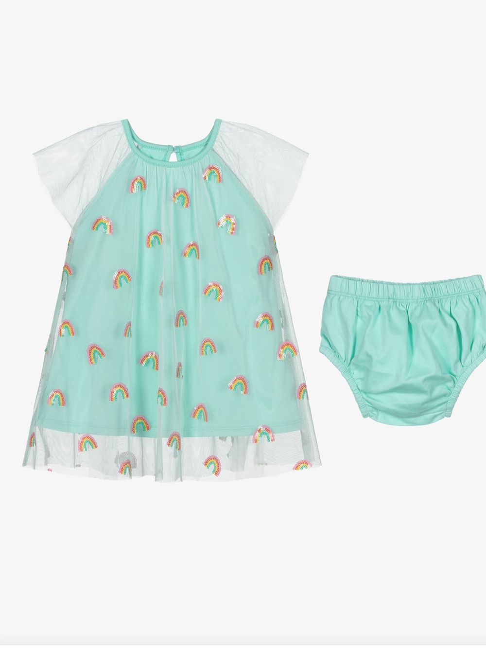 Mint Rainbow Embroidered Baby Dress with Bloomers new w/tags 9-12 mths